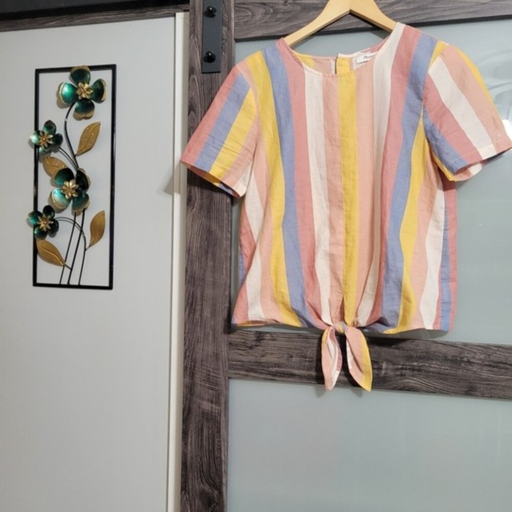 Madewell button back vertical stripe top